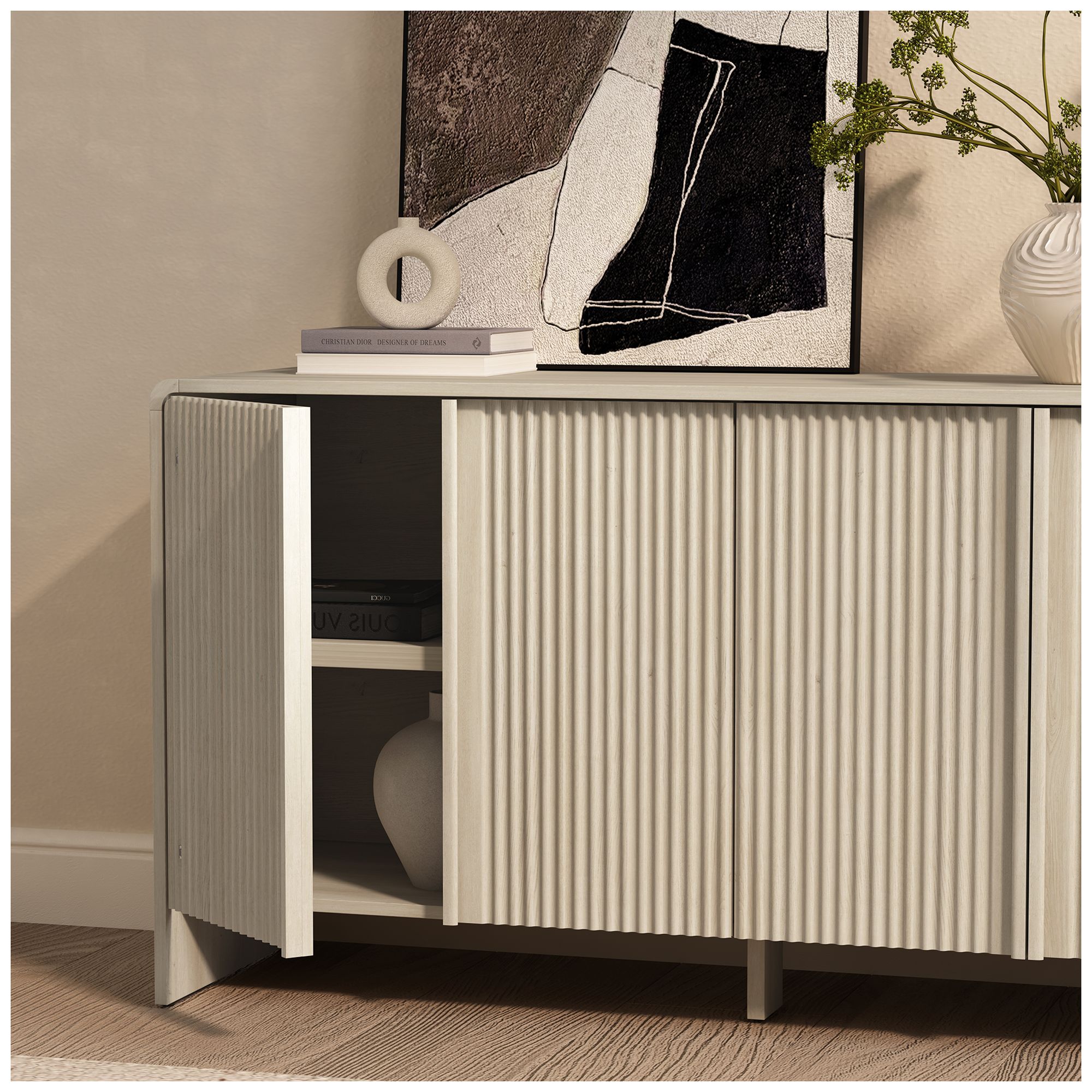 Novara Contemporary 60" Sideboard in Whitewashed Oak (4-Door)