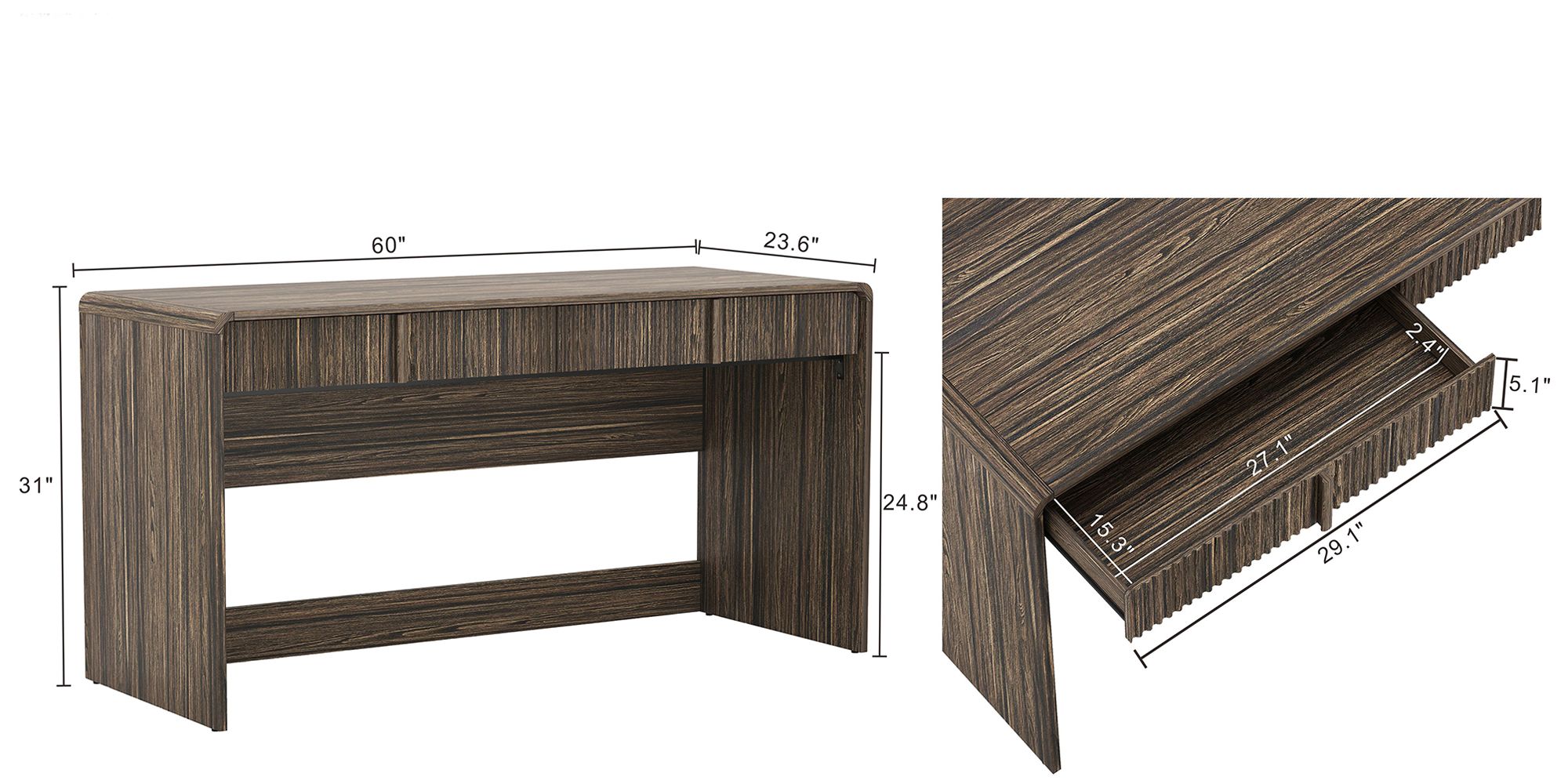 Image 4 Novara Contemporary 60" Writing Desk in Jacobean Walnut (2-Drawer) more views