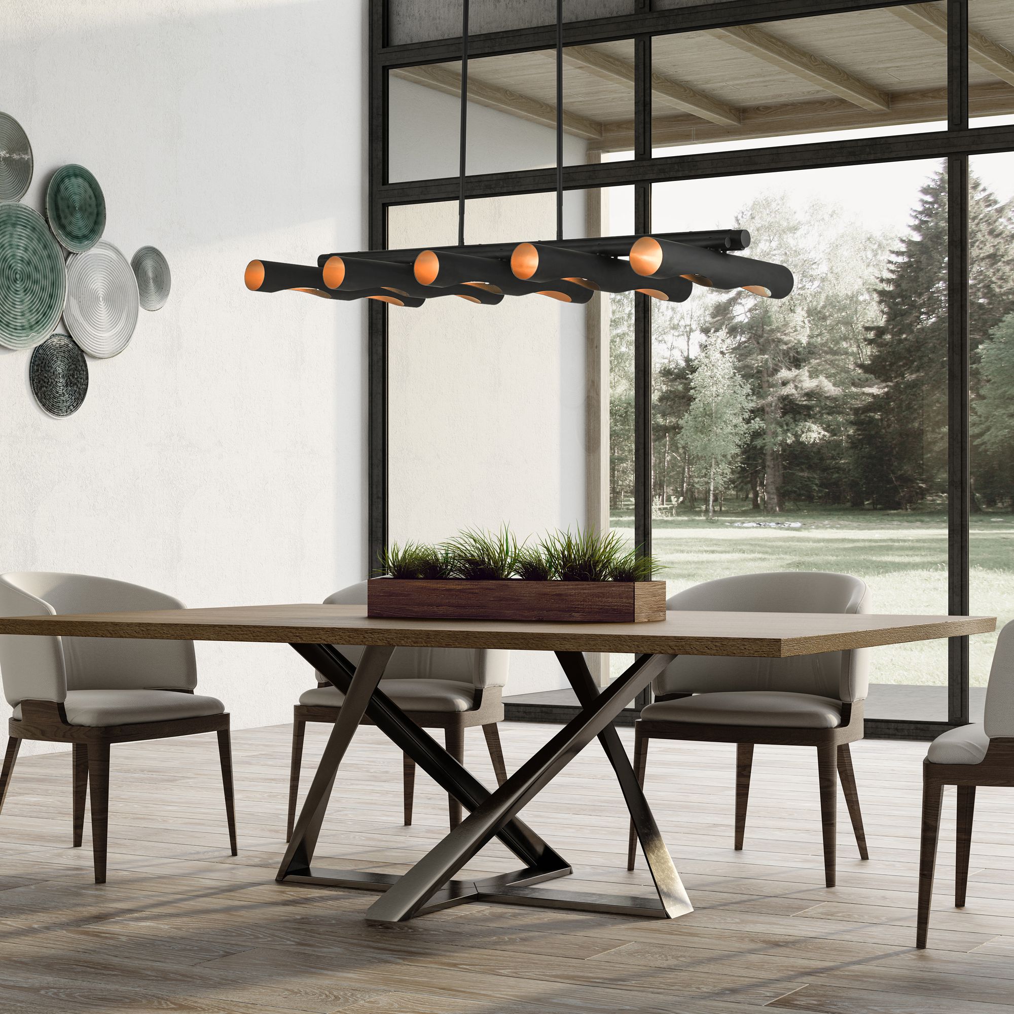 Novato 10 Light Black Linear Chandelier