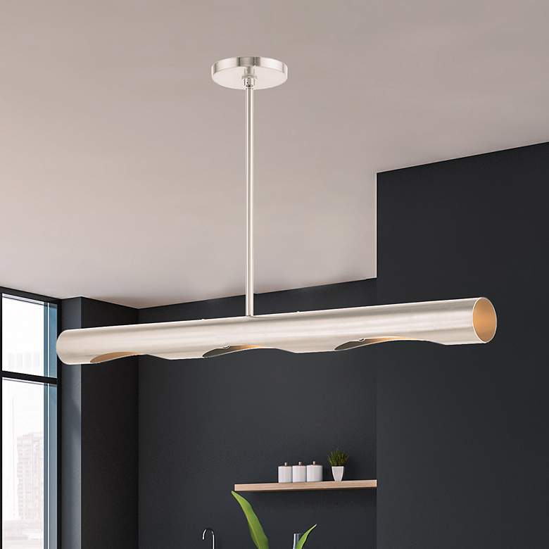 Image 1 Novato 3 Light Brushed Nickel Linear Chandelier