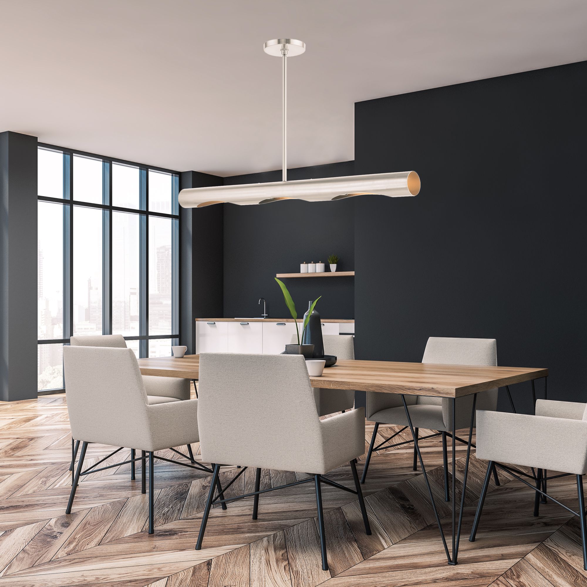 Novato 3 Light Brushed Nickel Linear Chandelier