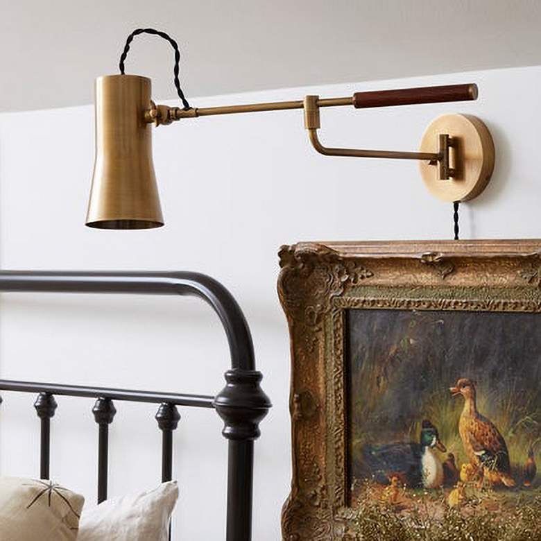 Image 1 Novel Patina Brass Plug-In Swing Arm Wall Lamp