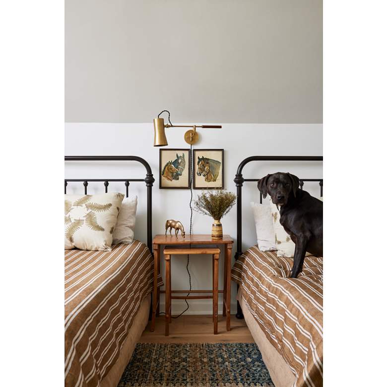 Image 3 Novel Patina Brass Plug-In Swing Arm Wall Lamp more views