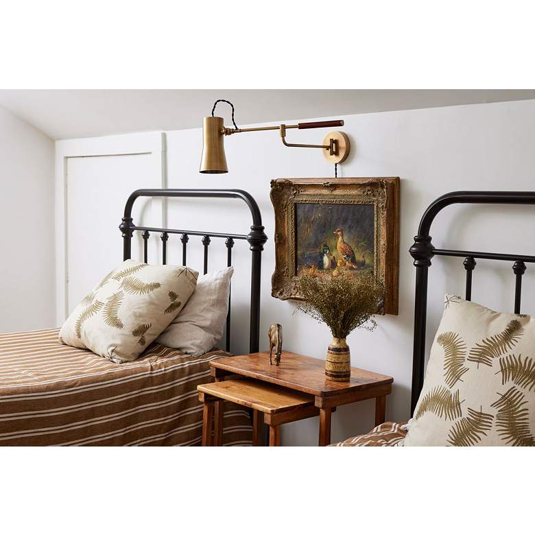 Image 4 Novel Patina Brass Plug-In Swing Arm Wall Lamp more views