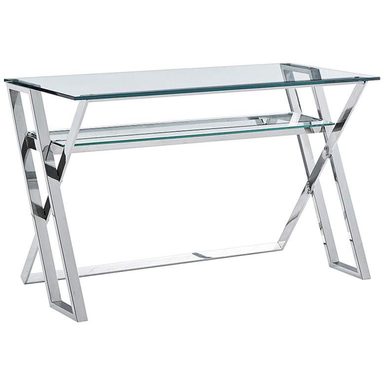 Image 1 Novello Clear Glass and Stainless Steel 1-Shelf Desk
