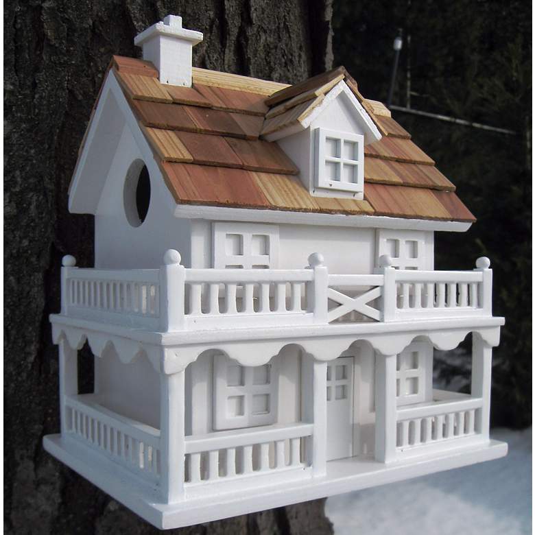 Novelty White Cottage Birdhouse more views