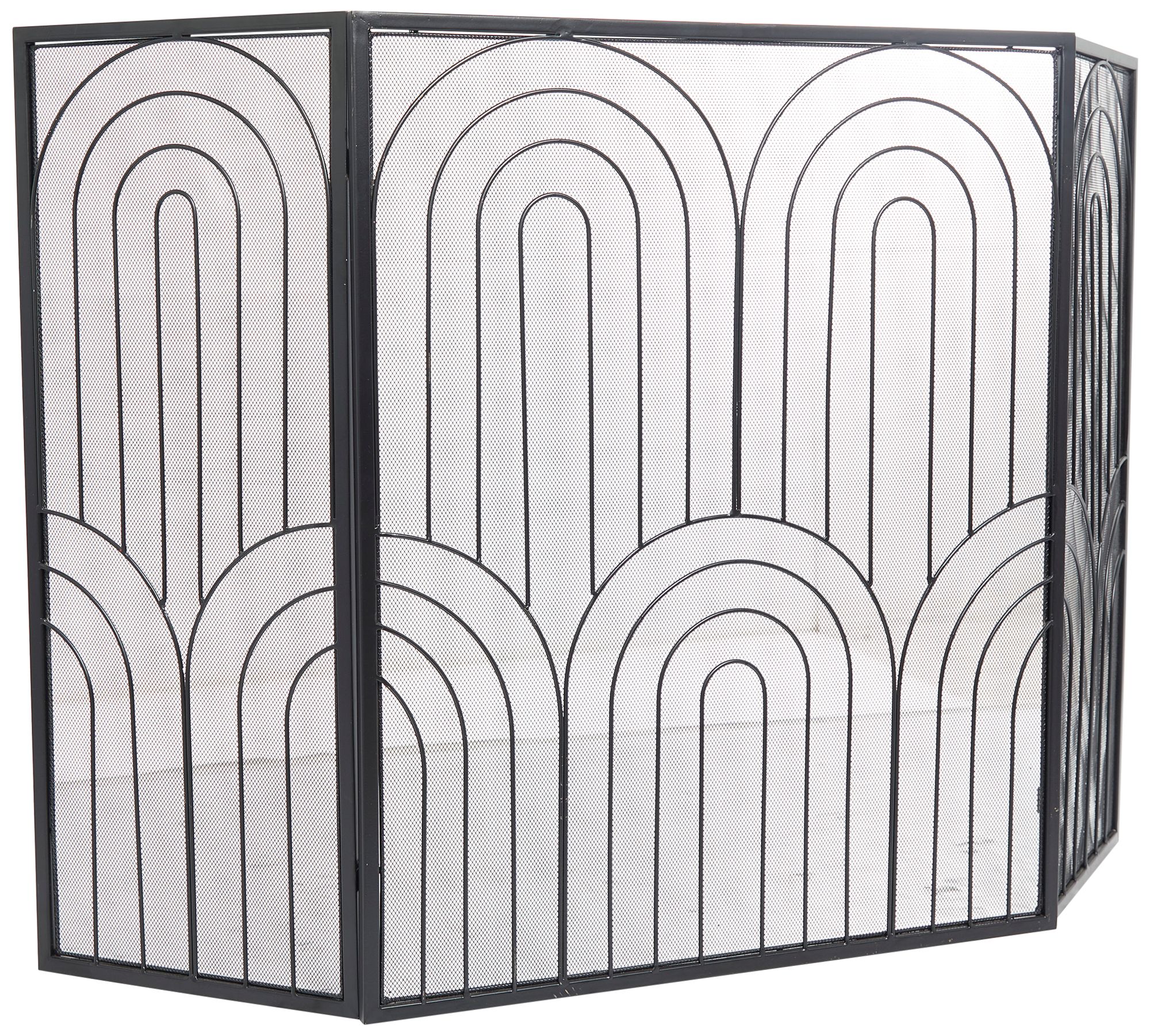 Novogratz Black 30" High 3-Panel Geometric Fireplace Screen