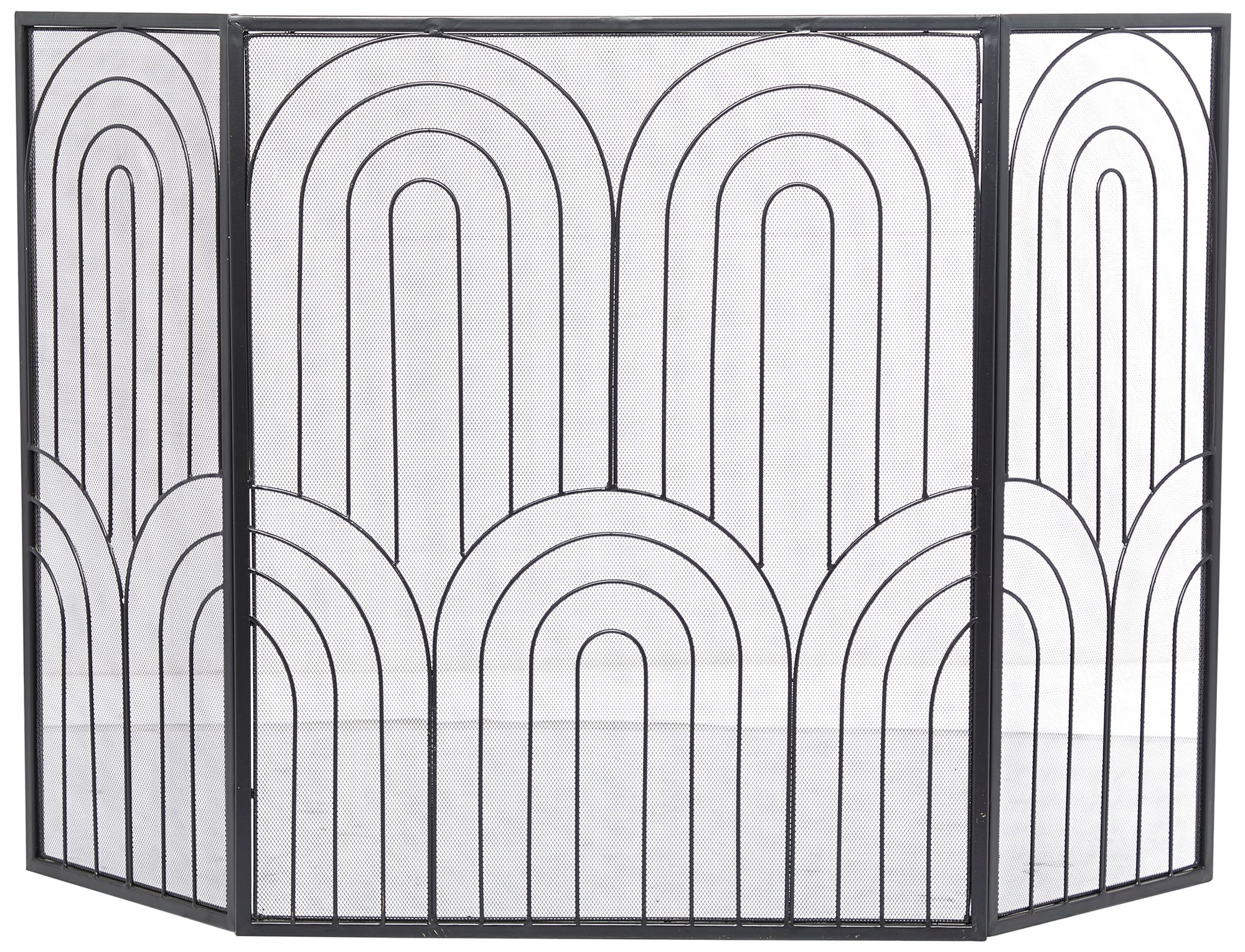 Image 5 Novogratz Black 30" High 3-Panel Geometric Fireplace Screen more views