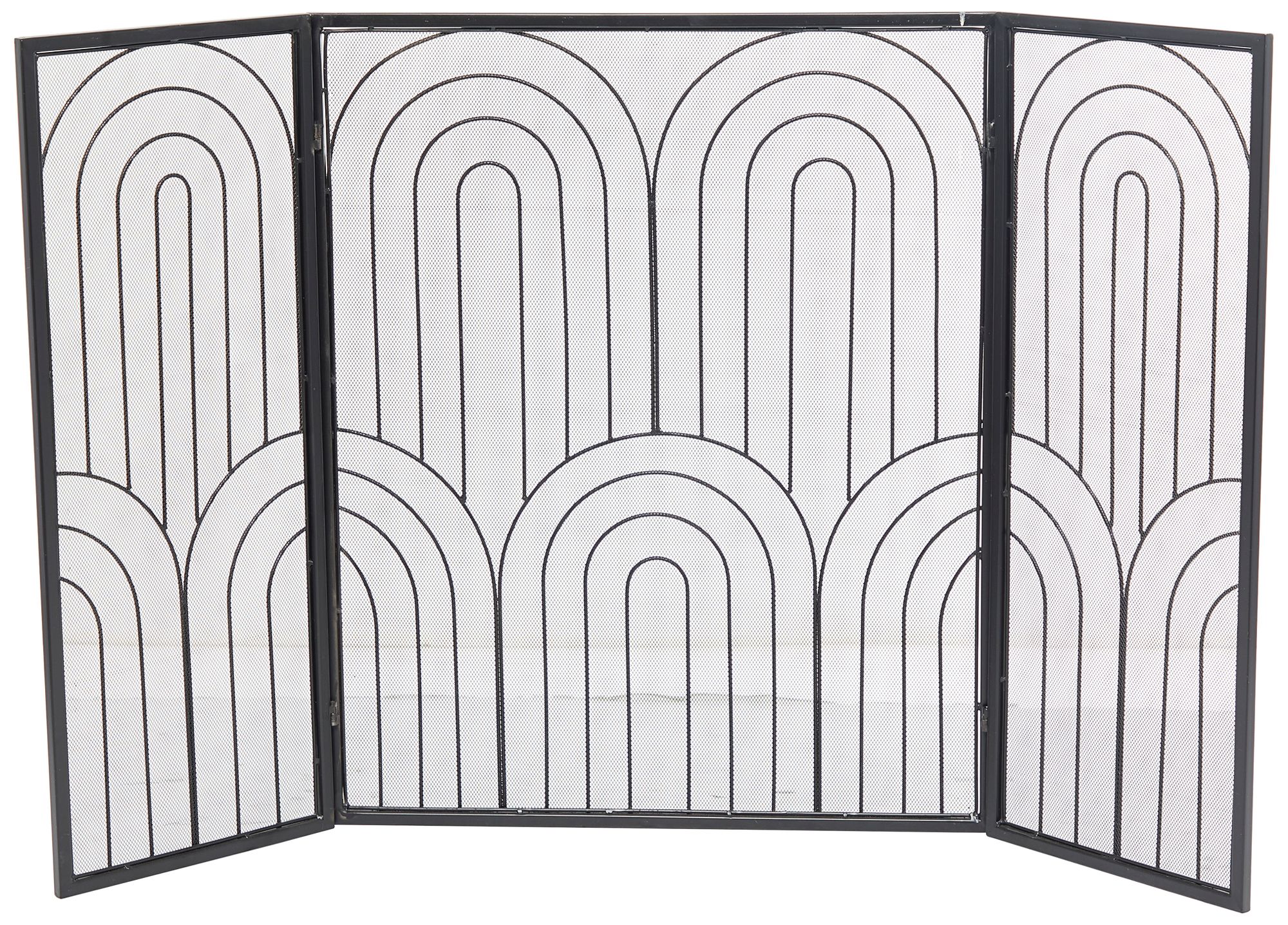 Image 6 Novogratz Black 30" High 3-Panel Geometric Fireplace Screen more views