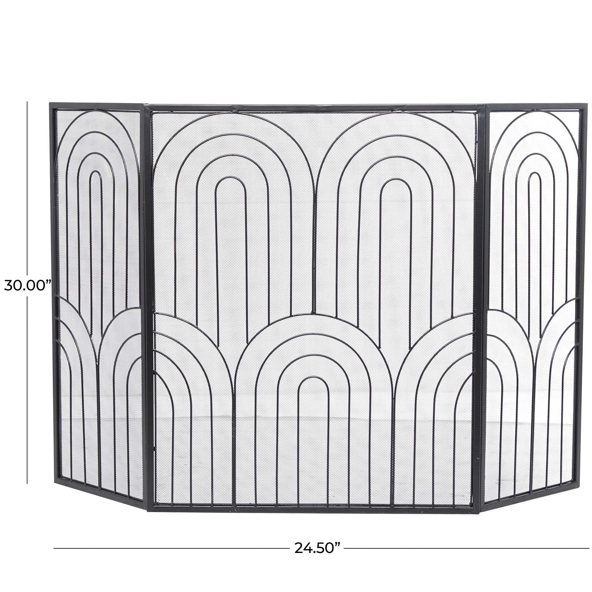 Image 7 Novogratz Black 30" High 3-Panel Geometric Fireplace Screen more views
