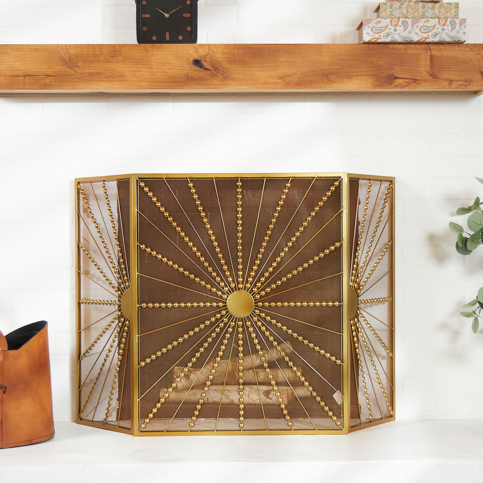 Image 6 Novogratz Matte Gold 30" High 3-Panel Fireplace Screen more views