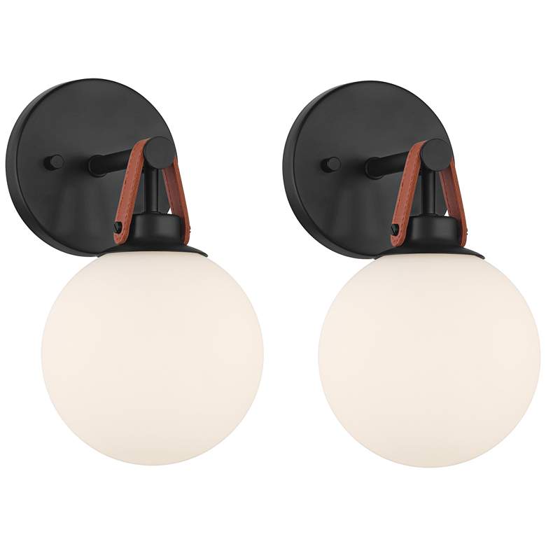 Image 2 Nubuck 10 1/2" High Black and Brown Leather Wall Sconce Set of 2