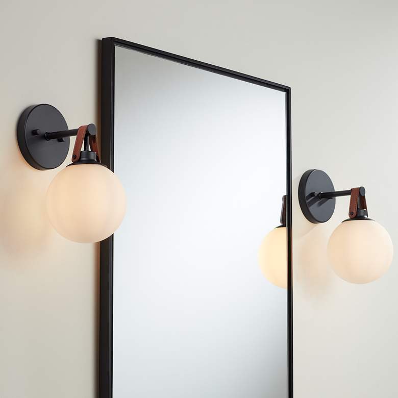 Image 1 Nubuck 10 1/2" High Black and Brown Leather Wall Sconce Set of 2