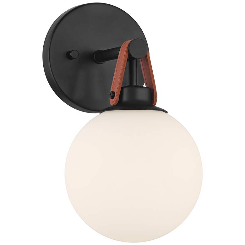 Image 2 Nubuck 10 1/2" High Black and Brown Leather Wall Sconce