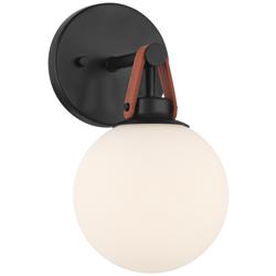 Nubuck 10 1/2" High Black and Brown Leather Wall Sconce