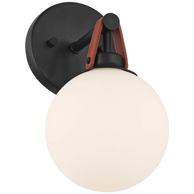Image 5 Nubuck 10 1/2" High Black and Brown Leather Wall Sconce more views