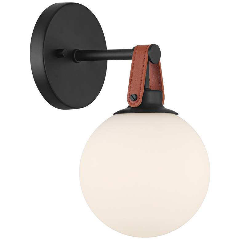Image 6 Nubuck 10 1/2" High Black and Brown Leather Wall Sconce more views