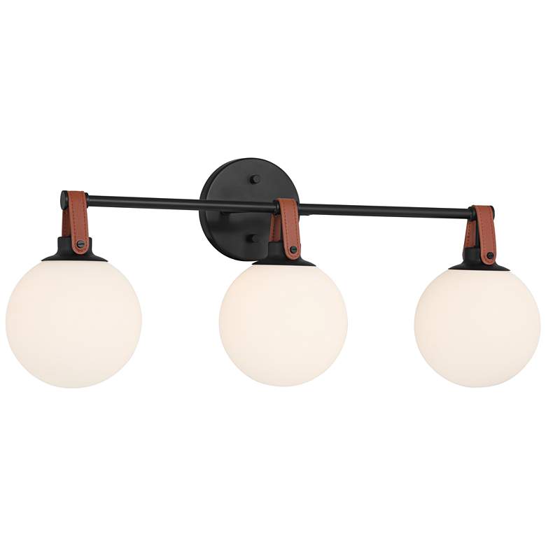 Image 2 Nubuck 25 3/4" Wide Black and Brown Leather 3-Light Bath Light