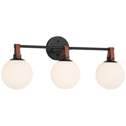 Nubuck 25 3/4" Wide Black and Brown Leather 3-Light Bath Light