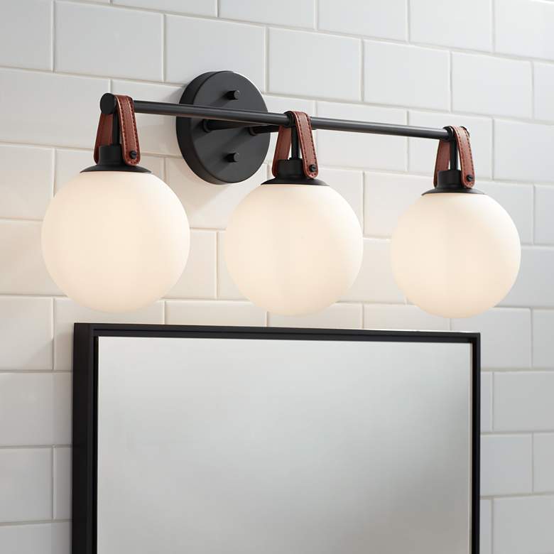 Image 1 Nubuck 25 3/4" Wide Black and Brown Leather 3-Light Bath Light