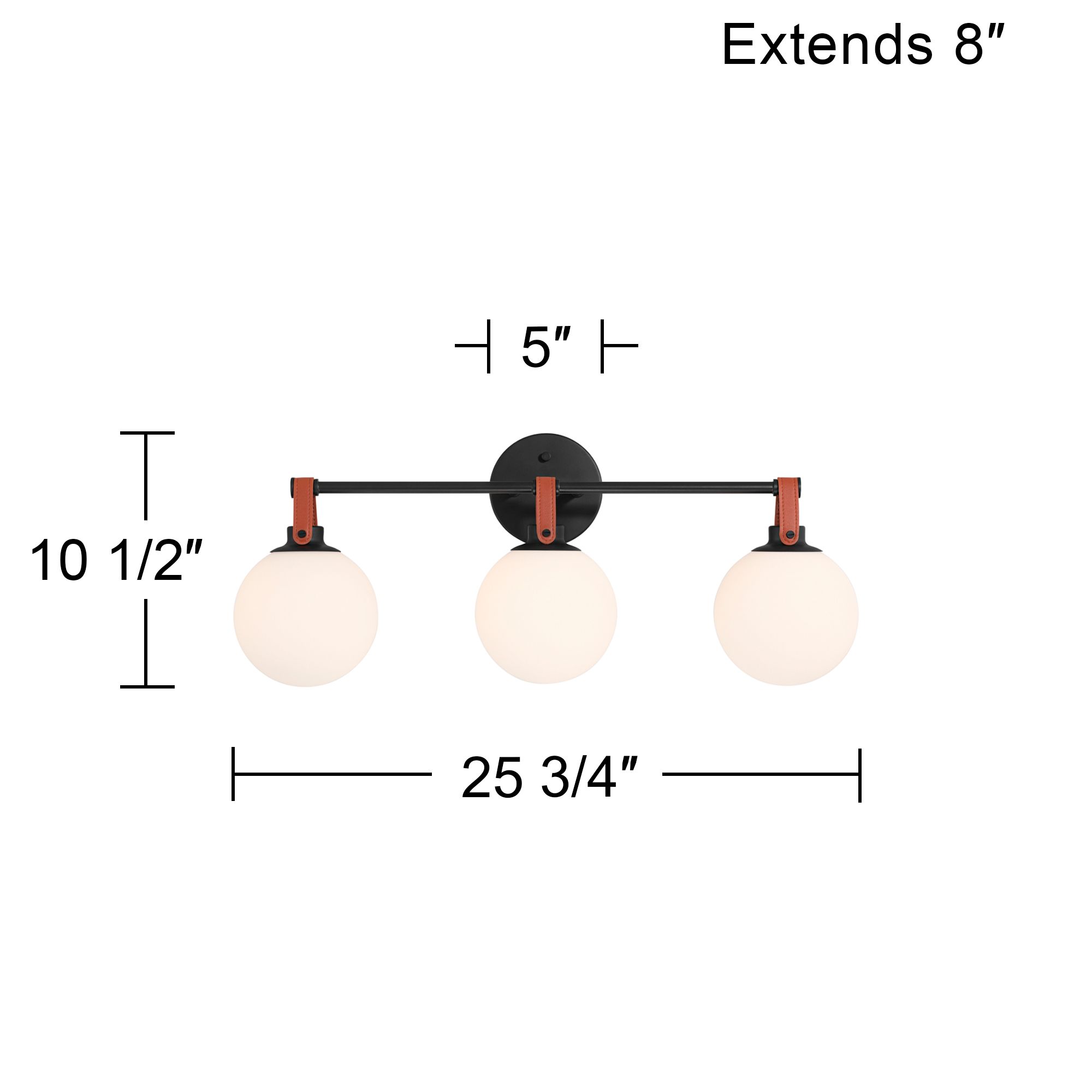 Nubuck 25 3/4" Wide Black and Brown Leather 3-Light Bath Light