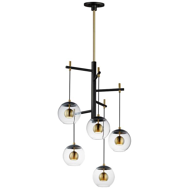 Image 1 Nucleus 28"W Black and Aged Brass LED Multi-Light Pendant