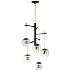 Nucleus 28"W Black and Aged Brass LED Multi-Light Pendant