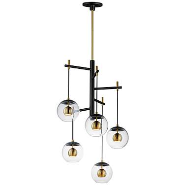 Nucleus 28"W Black and Aged Brass LED Multi-Light Pendant