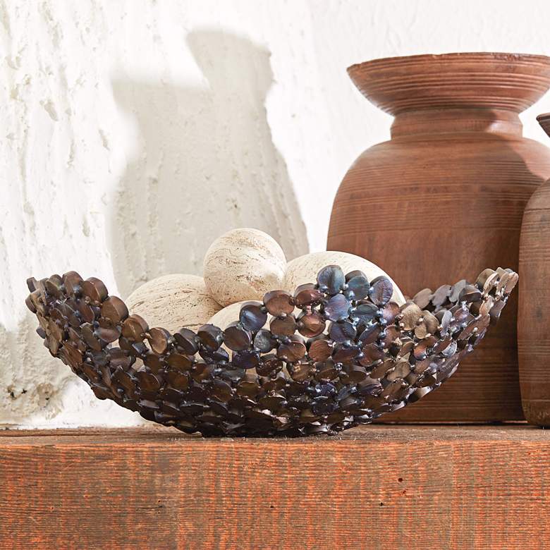 Image 1 Nugget 18" Wide Torched Metal Modern Decorative Bowl