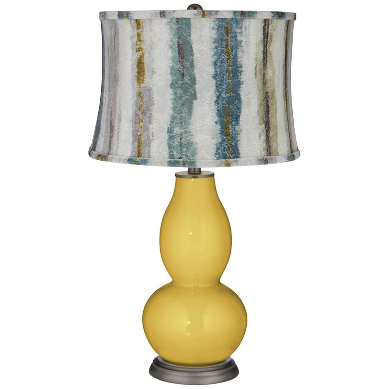 Image 1 Nugget Double Gourd Table Lamp w/Crackle Stripes Shade