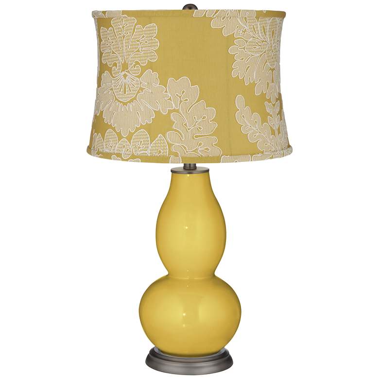 Image 1 Nugget Fog Linen Shade Double Gourd Table Lamp w/ Yellow Shade