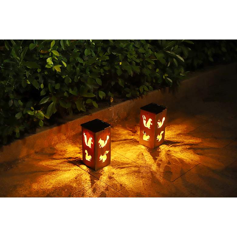 Image 2 Nuts 10 3/4"H Tan Squirrel Cut-Out Solar Portable Lantern more views