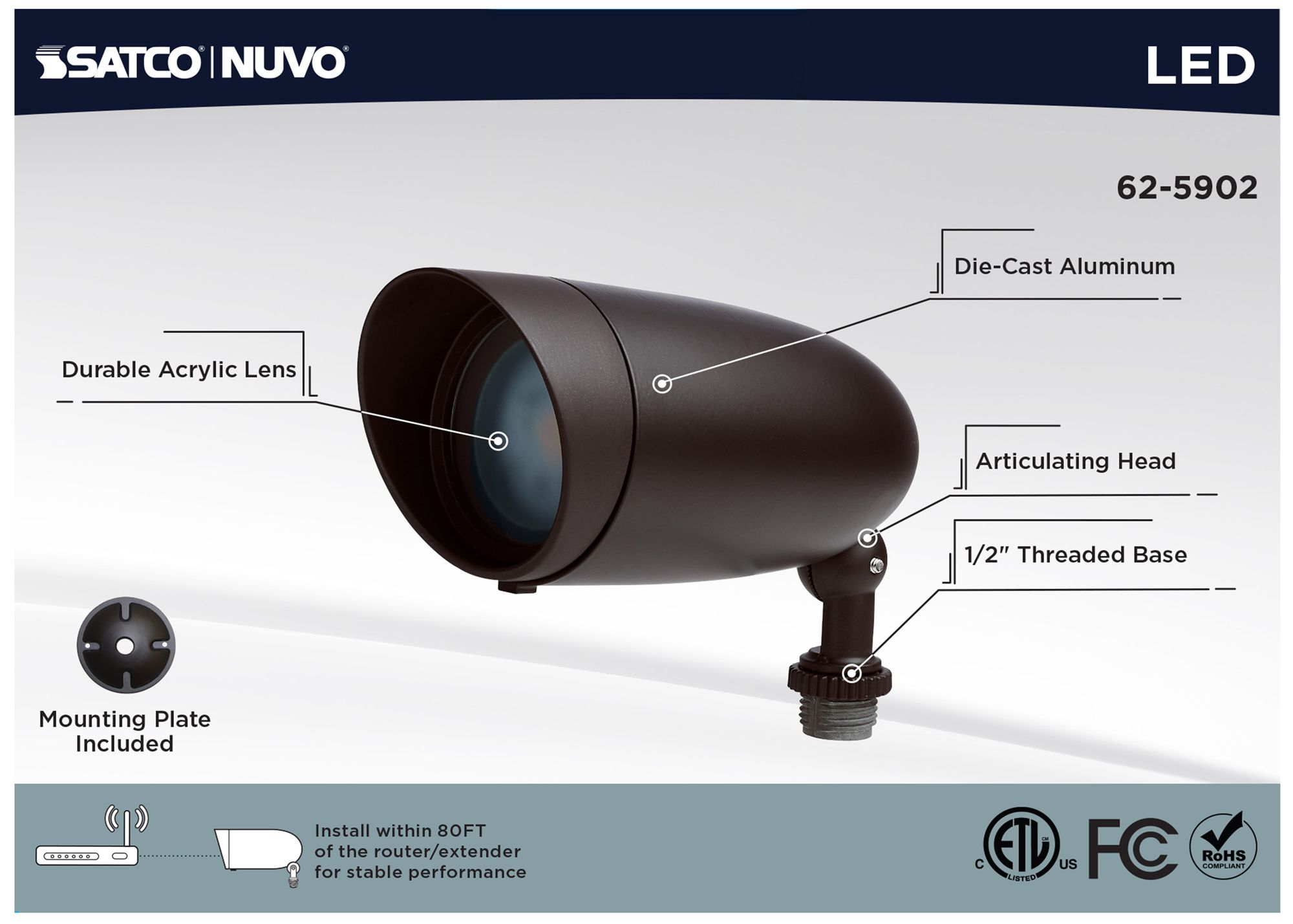 Image 5 Nuvo 4 3/4" High Bronze 9 Watt LED Smart Landscape Floodlight - PAR20 more views