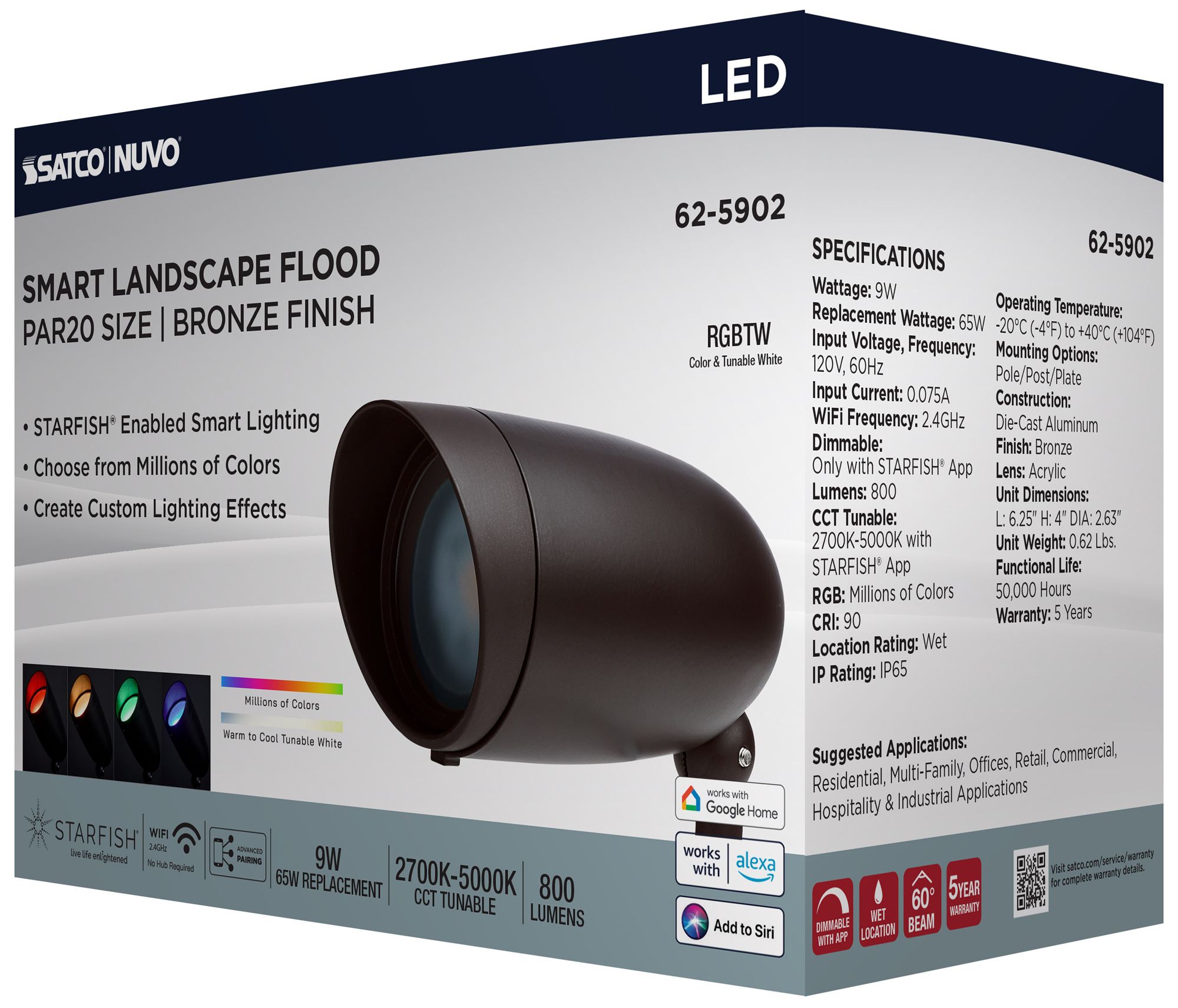 Nuvo 4 3/4" High Bronze 9 Watt LED Smart Landscape Floodlight - PAR20