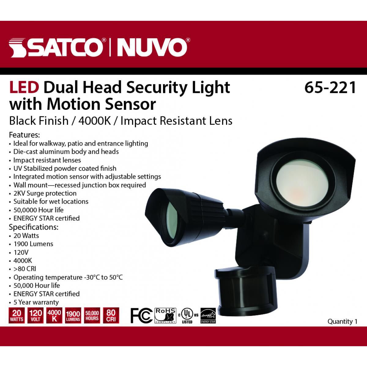 Nuvo 4" Black LED Security Light with Motion Sensor, 4000K