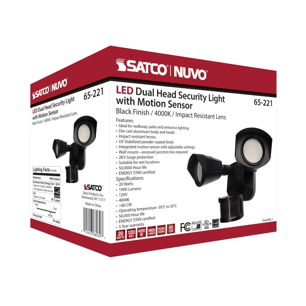 Nuvo 4" Black LED Security Light with Motion Sensor, 4000K