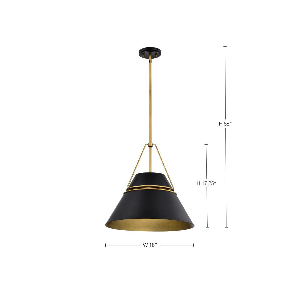 Nuvo Adina 18" Matte Black/Natural Brass 3 Light Large Pendant