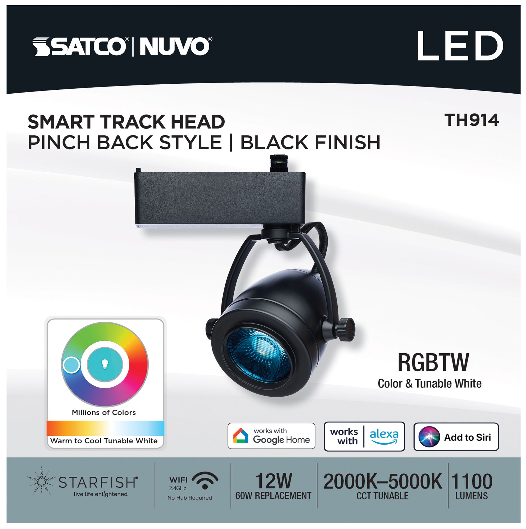 Nuvo Black 12 Watt LED Smart Track Head - Pinch Back - H-Style