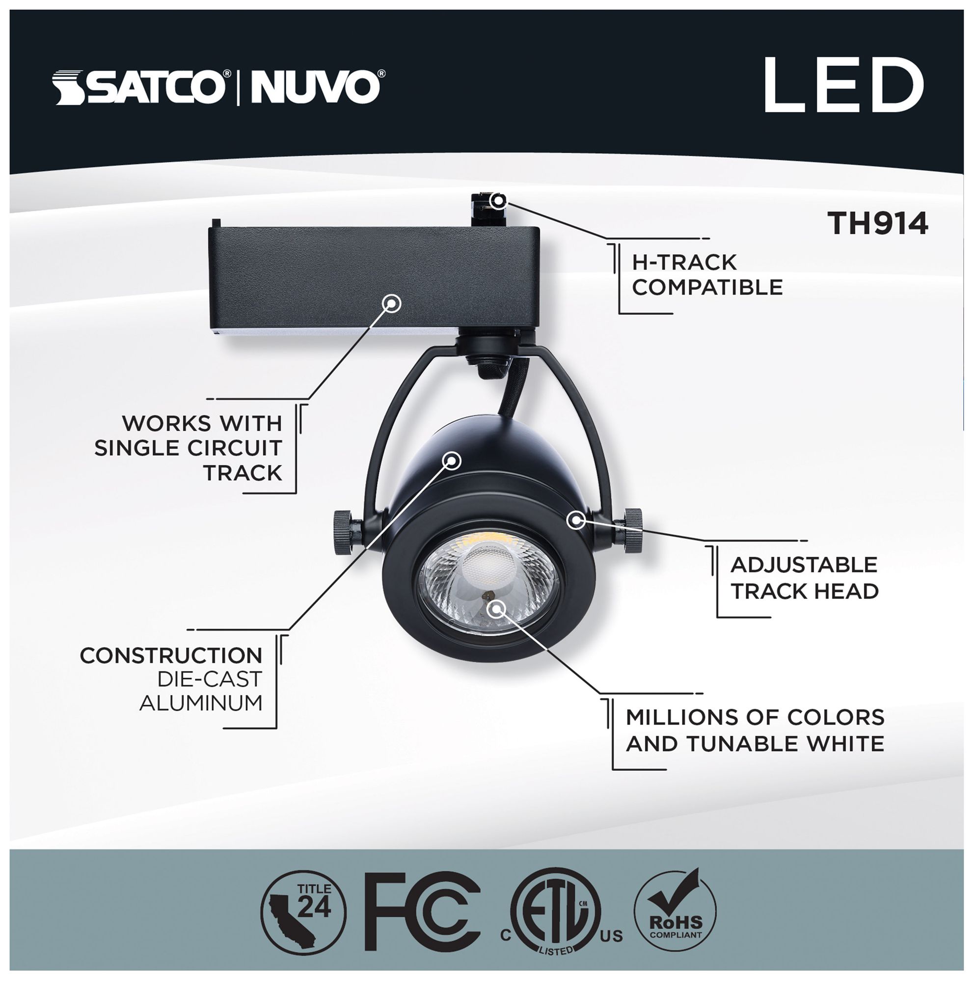 Nuvo Black 12 Watt LED Smart Track Head - Pinch Back - H-Style