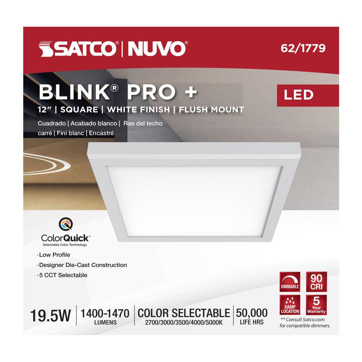 Nuvo Blink Pro Plus 12" White Square LED Flush Mount Light