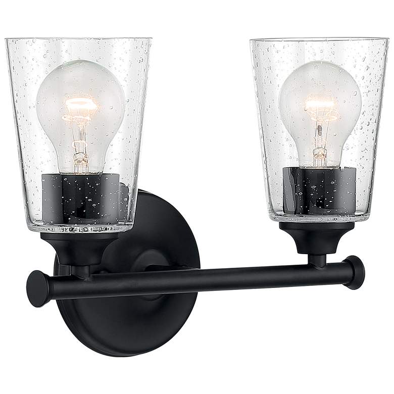 Image 1 Nuvo Bransel 12" Matte Black 2 Light Vanity with Seeded Glass