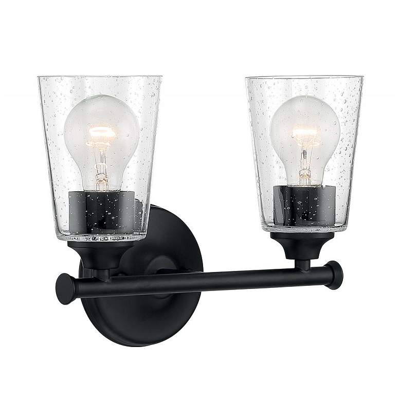 Image 2 Nuvo Bransel 12" Matte Black 2 Light Vanity with Seeded Glass more views