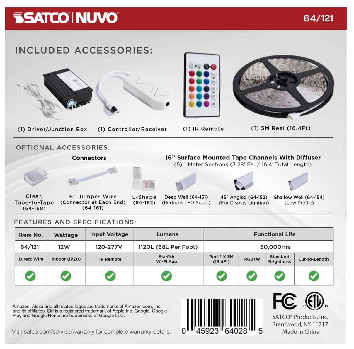 Nuvo Dimension Plus 16 ft Indoor LED Smart Tape Light strip - J-Box connect