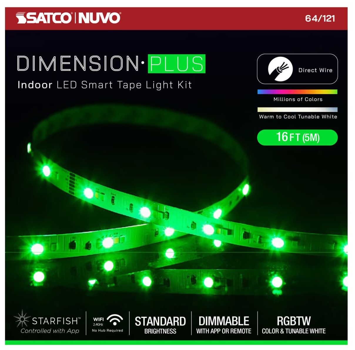 Nuvo Dimension Plus 16 ft Indoor LED Smart Tape Light strip - J-Box connect