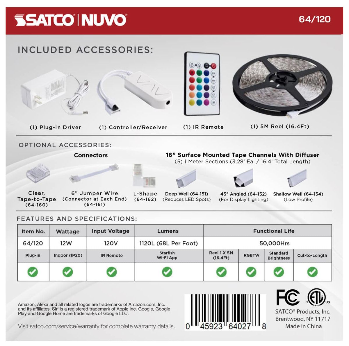 Nuvo Dimension Plus 16 ft Indoor LED Smart Tape Light strip - Plug connect