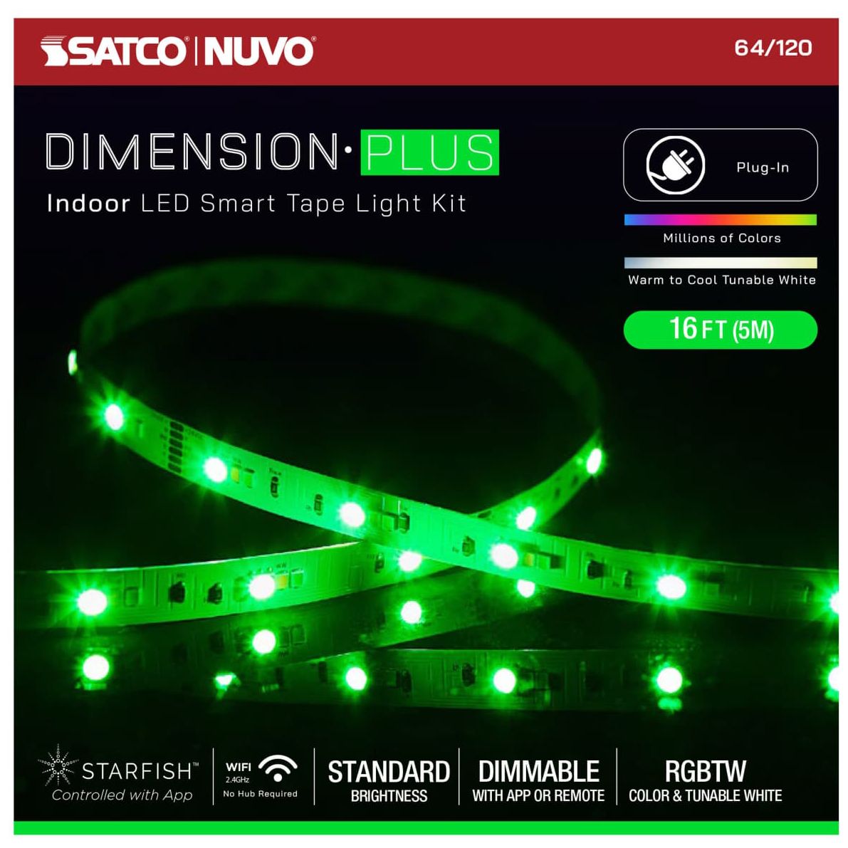 Nuvo Dimension Plus 16 ft Indoor LED Smart Tape Light strip - Plug connect