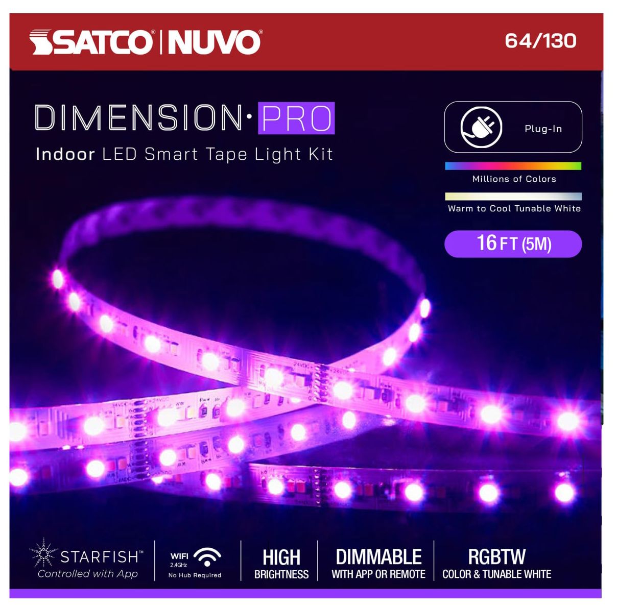 Nuvo Dimension Pro 16 ft Indoor LED Smart Tape Light strip - Plug connect