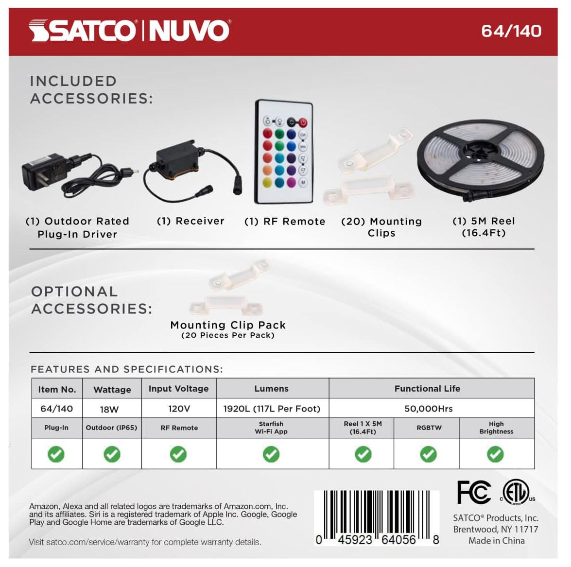 Nuvo Dimension Pro 16 ft. Outdoor LED Smart Tape Light strip - Plug connect