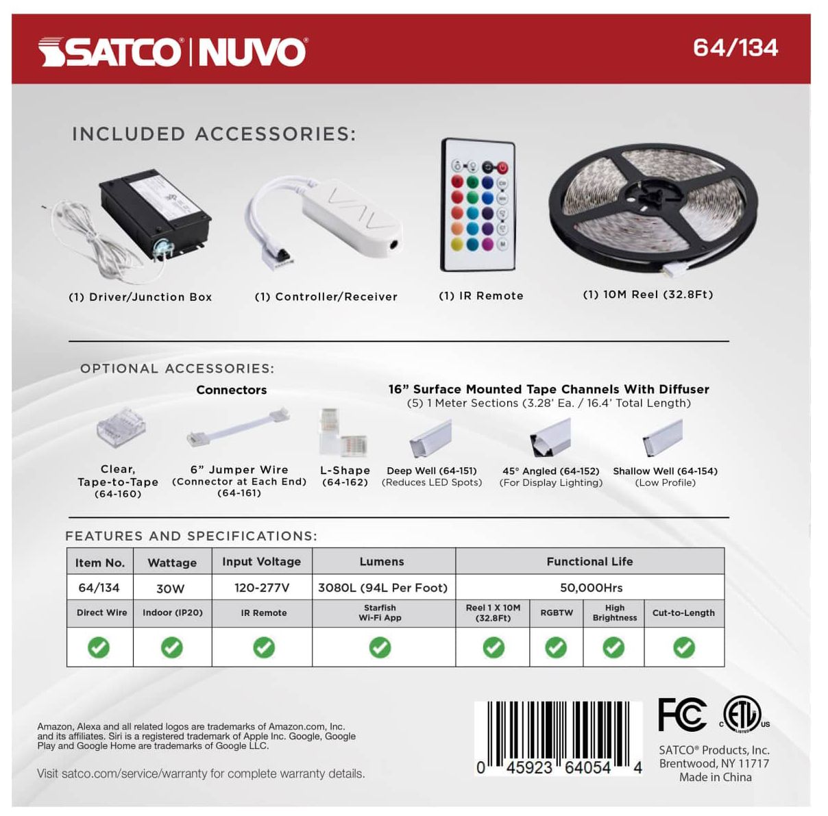 Nuvo Dimension Pro 32 ft Indoor LED Smart Tape Light strip J-Box connection