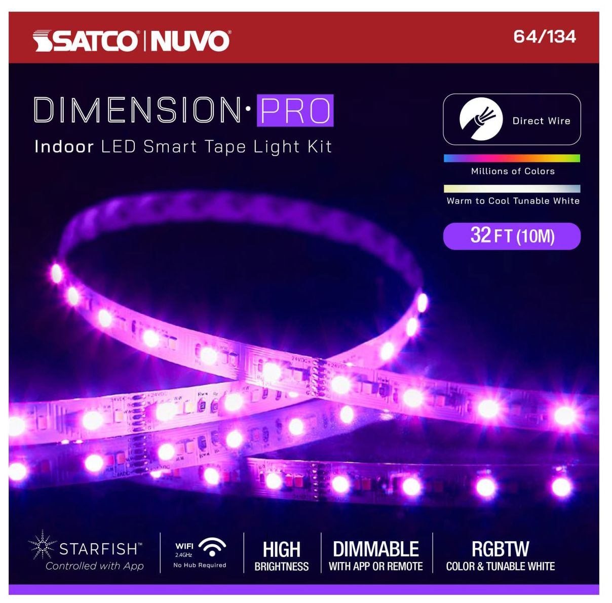 Nuvo Dimension Pro 32 ft Indoor LED Smart Tape Light strip J-Box connection